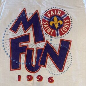 Vintage 1996 Saint Louis Fair “M Fun” Lineup Back T-Shirt Large FoL S-Stitch Cot